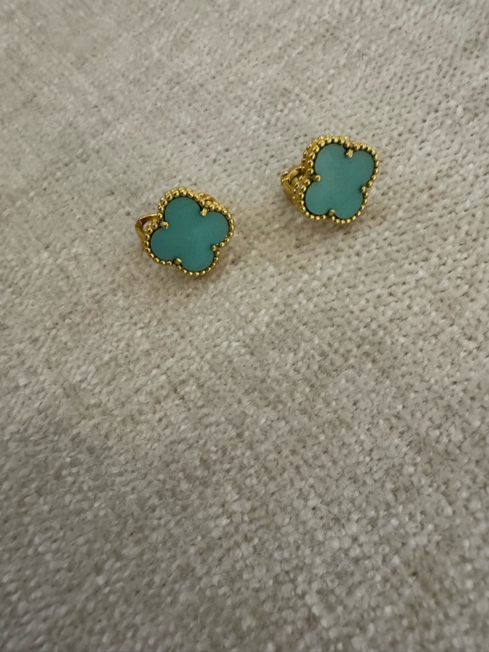 Gold-Tone Turquoise Clover Stud Earrings - Women Jewelry